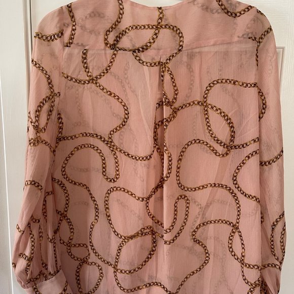 L'Agence Pink Gold Chain Print Sheer Blouse Size XS Extra Small New - Picture 7 of 7